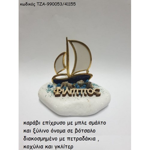 ΚΑΡΑΒΙ ΜΕ ΜΠΛΕ ΣΜΑΛΤΟ ΚΑΙ ΞΥΛΙΝΟ ΟΝΟΜΑ ΣΕ ΚΥΚΛΟ ΣΕ ΒΟΤΣΑΛΟ ΤΖΑ-990053/41155 1.55€!!!